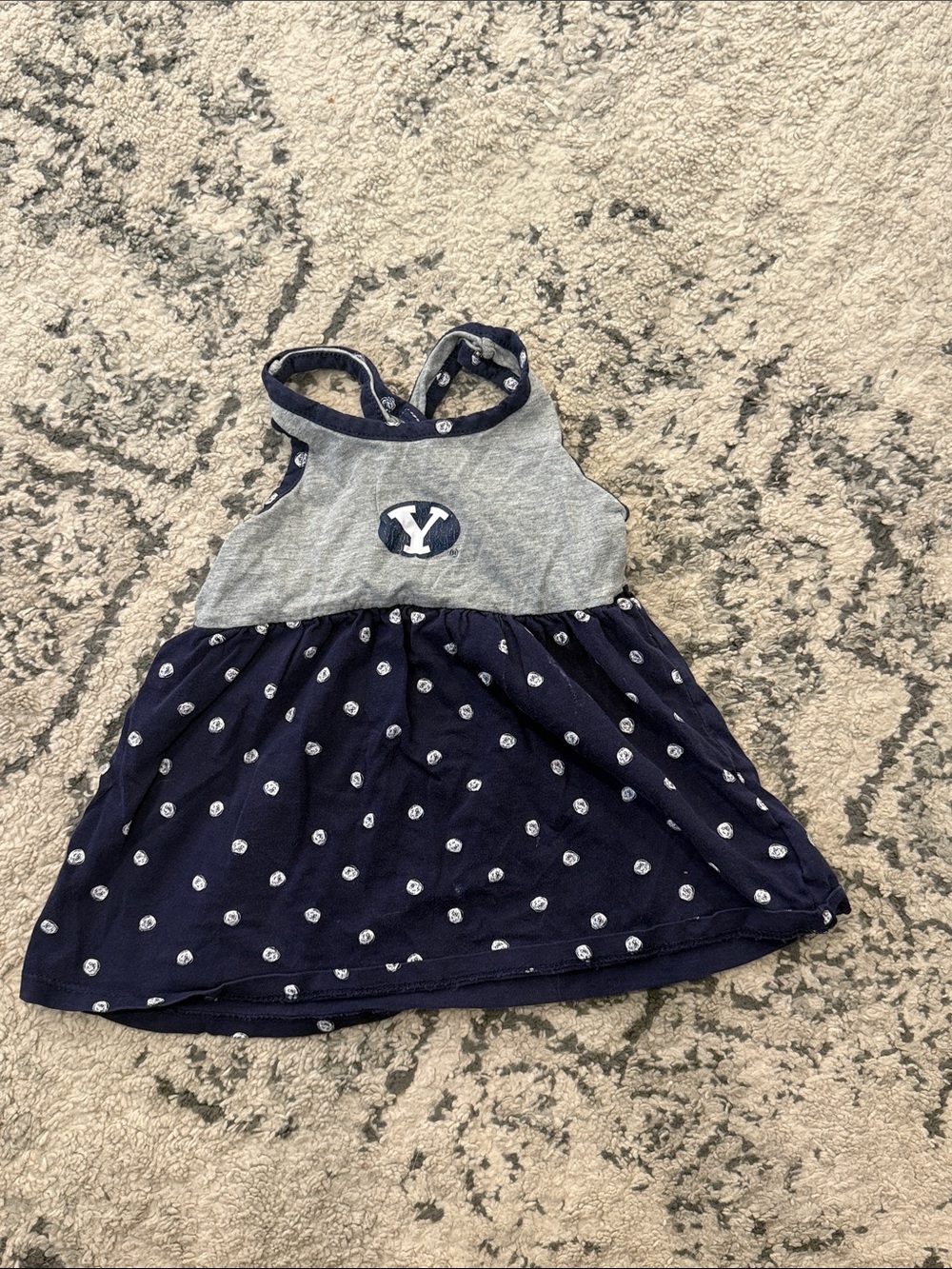 Gray & Navy Polka Dot Kids Tank Dress with 'Y' Logo